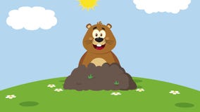 Cute Marmot Cartoon Mascot Character Waving In Groundhog Day