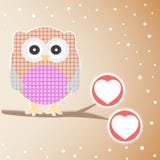 Cute Owl On The Branch With Love Heart Stock Photo