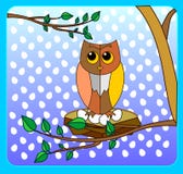 Cute owl on a tree branch in the style of animation on a merry n vector illustration Cute owl on a tree branch in the style of animation on a merry n vector illustration