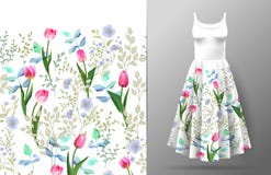 Cute pattern in small wildflowers and tulips. Seamless background and seamless border. An example of the pattern of the Royalty Free Illustration Cute pattern in small wildflowers and tulips. Seamless background and seamless border. An example of the pattern of the Royalty Free Illustration