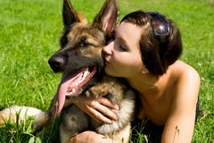 The German Shepherd Dog with Young girl. Lovely portrait. stock images The German Shepherd Dog with Young girl. Lovely portrait. stock images
