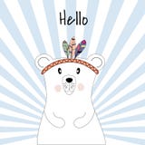 Cute poster with polar bear plays the Indians vector illustration Cute poster with polar bear plays the Indians vector illustration