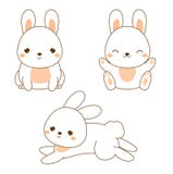 Cute rabbit. Kawaii Bunny. White hare sitting and jumping. Cartoon animal character for kids, toddlers and babies fashion stock illustration Cute rabbit. Kawaii Bunny. White hare sitting and jumping. Cartoon animal character for kids, toddlers and babies fashion stock illustration