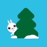 Cute rabbit looks out from behind a tree, funny character. Vector illustration. royalty free illustration Cute rabbit looks out from behind a tree, funny character. Vector illustration. royalty free illustration