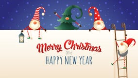 Cute Scandinavian Christmas Gnomes climb up the billboard using ladders. Merry Christmas and happy New year greeting card. Cute Scandinavian Christmas Gnomes stock illustration Cute Scandinavian Christmas Gnomes climb up the billboard using ladders. Merry Christmas and happy New year greeting card. Cute Scandinavian Christmas Gnomes stock illustration