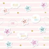 Cute seamless pattern background with cartoon kawaii stars and speech bubbles. For little girls babies clothes, pajamas, baby show Stock Illustration Cute seamless pattern background with cartoon kawaii stars and speech bubbles. For little girls babies clothes, pajamas, baby show Stock Illustration