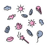 Cute set with simple icons, blue and pink colors. vector illustration Cute set with simple icons, blue and pink colors. vector illustration
