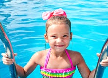 Cute smiling little girl in swimming pool royalty free stock image Cute smiling little girl in swimming pool royalty free stock image