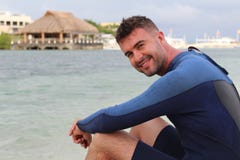 Cute surfer looking at camera royalty free stock photos Cute surfer looking at camera royalty free stock photos