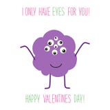 Cute unusual Valentine`s Day card with funny cartoon character of monster with many eyes and hand written text stock illustration Cute unusual Valentine`s Day card with funny cartoon character of monster with many eyes and hand written text stock illustration