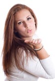 Cute Young Female Blowing A Kiss Stock Photos