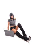 Cute Young Girl Isolated With Laptop Stock Image