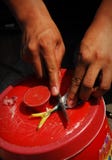 Cutting a small fish in half.Siracha,Thailand stock photos Cutting a small fish in half.Siracha,Thailand stock photos