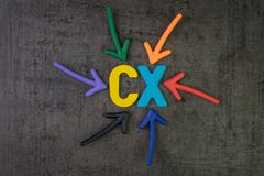 CX, Customer Experience concept, colorful arrows pointing to alp