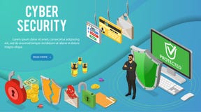Cyber ochrony Isometric sztandar ilustracji Cyber ochrony Isometric sztandar ilustracji