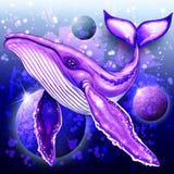 Cyber Whale On Ultra Violet Deep Space Ocean. Royalty Free Stock Images Cyber Whale On Ultra Violet Deep Space Ocean. Royalty Free Stock Images