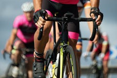 Cyclists with racing bikes during the cycling road race royalty free stock photos Cyclists with racing bikes during the cycling road race royalty free stock photos