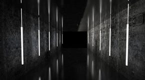 Czarny tunel, czarna glosa, neonowe lampy wiesza od sufitu, odbijającego w podłodze i ścianach Noc widok korytarz ilustracja wektor Czarny tunel, czarna glosa, neonowe lampy wiesza od sufitu, odbijającego w podłodze i ścianach Noc widok korytarz ilustracja wektor