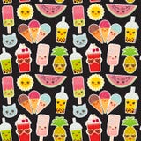 Cześć lato jaskrawy tropikalny bezszwowy wzór, moda łata odznaka majcherów gulgocze herbaty, ananas, czereśniowa smoothie filiżan royalty ilustracja Cześć lato jaskrawy tropikalny bezszwowy wzór, moda łata odznaka majcherów gulgocze herbaty, ananas, czereśniowa smoothie filiżan royalty ilustracja