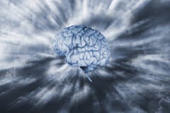 Cérebro humano e céu futurista eletrônico imagem de stock Cérebro humano e céu futurista eletrônico imagem de stock