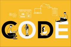 Código creativo y gente del concepto de la palabra que hacen cosas ilustración del vector Código creativo y gente del concepto de la palabra que hacen cosas ilustración del vector