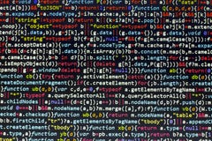 Código del Javascript de Minificated Pantalla del extracto del código fuente de la programación informática del desarrollador de fotografía de archivo Código del Javascript de Minificated Pantalla del extracto del código fuente de la programación informática del desarrollador de fotografía de archivo
