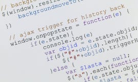Código do Javascript do Web page no monitor do computador Fotografia de Stock Código do Javascript do Web page no monitor do computador Fotografia de Stock