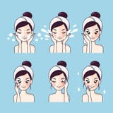 Cómo lavar el limpiamiento facial del paso stock de ilustración Cómo lavar el limpiamiento facial del paso stock de ilustración