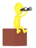 3d amarillean el carácter que mira con binocular mientras que se sientan encima de un bloque stock de ilustración 3d amarillean el carácter que mira con binocular mientras que se sientan encima de un bloque stock de ilustración