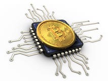 3d bitcoin met cpu stock illustratie 3d bitcoin met cpu stock illustratie