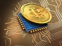 3d bitcoin met cpu vector illustratie 3d bitcoin met cpu vector illustratie