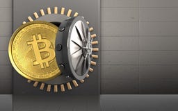 3d bitcoin over ijzermuur stock illustratie 3d bitcoin over ijzermuur stock illustratie