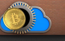 3d bitcoin over rode bakstenen stock illustratie 3d bitcoin over rode bakstenen stock illustratie