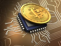 3d bitcoin z jednostką centralną ilustracja wektor 3d bitcoin z jednostką centralną ilustracja wektor