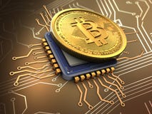 3d bitcoin z jednostką centralną ilustracji 3d bitcoin z jednostką centralną ilustracji
