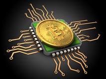 3d bitcoin z jednostką centralną ilustracja wektor 3d bitcoin z jednostką centralną ilustracja wektor