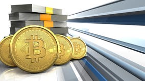 3d bitcoins rząd ilustracja wektor 3d bitcoins rząd ilustracja wektor