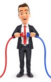3d businessman plugging two power cords Stock Image 3d businessman plugging two power cords Stock Image
