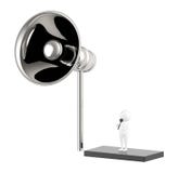 3d caráter, homem que guarda um mic e uma posição sobre uma área elevado pequena de à terra próximo a um grande orador ilustração stock 3d caráter, homem que guarda um mic e uma posição sobre uma área elevado pequena de à terra próximo a um grande orador ilustração stock