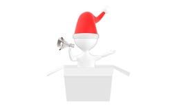 3d caráter, homem que sai da caixa de presente que veste o tampão do xmas e ilustração do vetor 3d caráter, homem que sai da caixa de presente que veste o tampão do xmas e ilustração do vetor