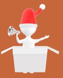 3d caráter, homem que sai da caixa de presente que veste o tampão do xmas e que guarda o megafone ilustração royalty free 3d caráter, homem que sai da caixa de presente que veste o tampão do xmas e que guarda o megafone ilustração royalty free