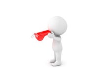 3D Character blowing red whistle Stock Photo 3D Character blowing red whistle Stock Photo