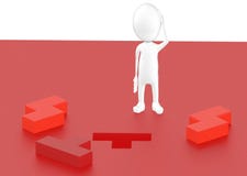 3d character , man thinking , unsoled puzzle , three solutions vector illustration 3d character , man thinking , unsoled puzzle , three solutions vector illustration