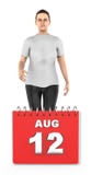 3d character , woman , smiling standing next o august 12 calender. 3d rendering royalty free illustration 3d character , woman , smiling standing next o august 12 calender. 3d rendering royalty free illustration