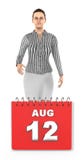 3d character , woman , smiling standing next o august 12 calender. 3d rendering royalty free illustration 3d character , woman , smiling standing next o august 12 calender. 3d rendering royalty free illustration