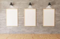 3d che rende i manifesti bianchi e le strutture che appendono sui precedenti del muro di cemento nella stanza, luci, pavimento di illustrazione vettoriale 3d che rende i manifesti bianchi e le strutture che appendono sui precedenti del muro di cemento nella stanza, luci, pavimento di illustrazione vettoriale