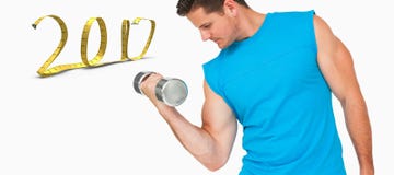 3D Composite image of fit young man exercising with dumbbell stock images 3D Composite image of fit young man exercising with dumbbell stock images