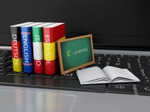 3d Dictionaries and blackboard on computer keyboard. E-learning Stock ...