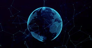 3d digital rendering blue planet earth globe, with glow connection point, internet network media technology globalization