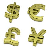 3D dollar, euro, pond Sterling, Yen, yuan muntensymbool dat op wit wordt geplaatst stock illustratie 3D dollar, euro, pond Sterling, Yen, yuan muntensymbool dat op wit wordt geplaatst stock illustratie